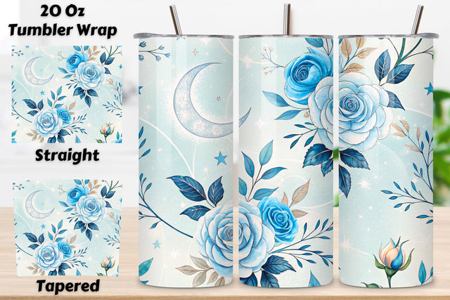 3D Rose and Moon Seamless Tumbler Wrap, Mystical 3D Design, seamless tumbler wrap, rose moon design, mystical floral wrap, 3d rose moon, watercolor moon design, 20oz skinny tumbler, tapered tumbler wrap, straight tumbler design Sublimation FloridPrintables 