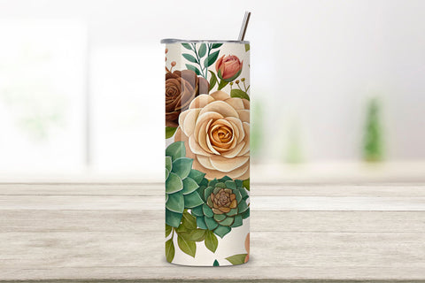 3D Rose and Succulent Seamless Tumbler Wrap, Earthy 3D Design, seamless tumbler wrap, rose succulent design, earthy floral wrap, 3d rose succulents, watercolor succulent design, 20oz skinny tumbler, tapered tumbler wrap, straight tumbler design Sublimation FloridPrintables 