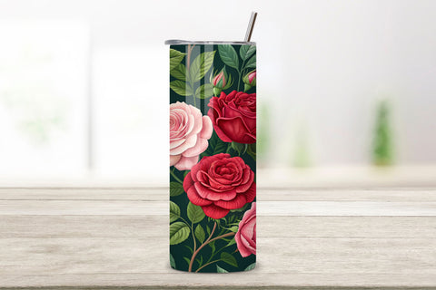 3D Rose Garden Seamless Tumbler Wrap, Romantic Pink and Red Roses, seamless tumbler wrap, rose garden design, romantic floral wrap, pink red roses, watercolor rose design, 20oz skinny tumbler, tapered tumbler wrap Sublimation FloridPrintables 
