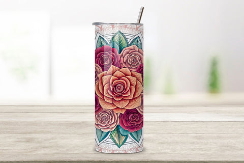 3D Rose Mandala Seamless Tumbler Wrap, Intricate 3D Rose Patterns, seamless tumbler wrap, rose mandala design, intricate floral wrap, 3d rose patterns, watercolor mandala design, 20oz skinny tumbler, tapered tumbler wrap, straight tumbler design Sublimation FloridPrintables 