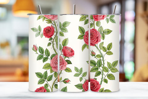 3D Rose Vine Seamless Tumbler Wrap, Cascading 3D Roses and Leaves, seamless tumbler wrap, rose vine design, cascading floral wrap, 3d rose leaves, watercolor vine design, 20oz skinny tumbler, tapered tumbler wrap, straight tumbler design Sublimation FloridPrintables 