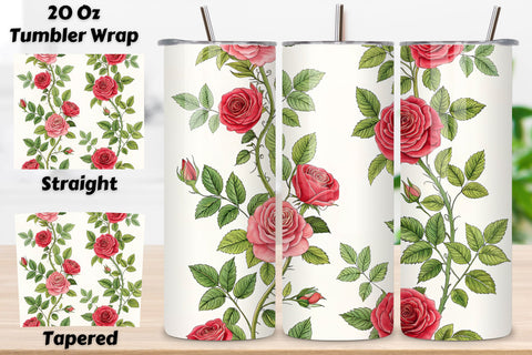 3D Rose Vine Seamless Tumbler Wrap, Cascading 3D Roses and Leaves, seamless tumbler wrap, rose vine design, cascading floral wrap, 3d rose leaves, watercolor vine design, 20oz skinny tumbler, tapered tumbler wrap, straight tumbler design Sublimation FloridPrintables 