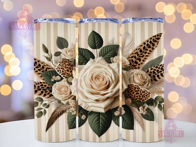 3D Roses And Leopard Print Boho 20oz Tumbler Wrap Sublimation Design, Straight Tapered Tumbler Wrap, Roses Tumbler Png, Instant Digital Download Sublimation SvggirlplusArt 