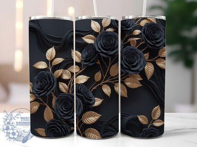 3D Roses Black Gold 20oz Tumbler, Black Gold Floral Cup Wrap, Elegant Rose Design, Sublimation Tumbler Wrap, 20Oz Tumbler Design, Artistic Flower Cup, Stylish Gold Rose Wrap Sublimation ToriDesigns 