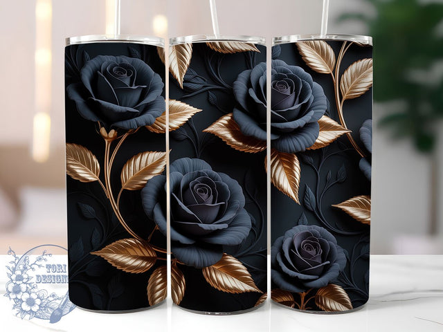3D Roses Black Gold 20oz Tumbler, Black Gold Floral Cup Wrap, Elegant Rose Design, Sublimation Tumbler Wrap, 20Oz Tumbler Design, Artistic Flower Cup, Stylish Gold Rose Wrap Sublimation ToriDesigns 