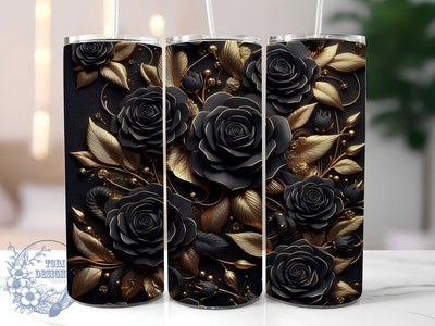 3D Roses Black Gold 20oz Tumbler, Black Gold Floral Cup Wrap, Elegant Rose Design, Sublimation Tumbler Wrap, 20Oz Tumbler Design, Artistic Flower Cup, Stylish Gold Rose Wrap Sublimation ToriDesigns 
