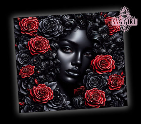 3D Roses Tumbler Wrap, Woman with Roses Design, 20oz Sublimation Wrap, Digital Download Tumbler, Floral Art Tumbler, Unique Drinkware, Red Roses Tumbler Design, Stylish Floral Tumbler Sublimation SvggirlplusArt 