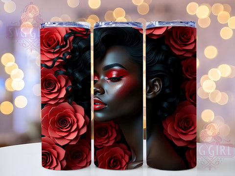 3D Roses Tumbler Wrap, Woman with Roses Design, 20oz Sublimation Wrap, Digital Download Tumbler, Floral Art Tumbler, Unique Drinkware, Red Roses Tumbler Design, Stylish Floral Tumbler Sublimation SvggirlplusArt 