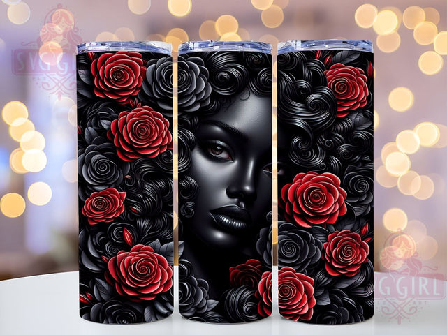 3D Roses Tumbler Wrap, Woman with Roses Design, 20oz Sublimation Wrap, Digital Download Tumbler, Floral Art Tumbler, Unique Drinkware, Red Roses Tumbler Design, Stylish Floral Tumbler Sublimation SvggirlplusArt 