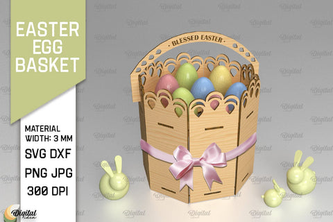 3D Round Easter Egg Basket SVG. 3D Easter Box Laser Cut SVG Evgenyia Guschina 