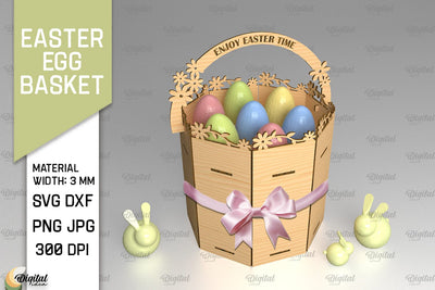 3D Round Easter Egg Basket SVG. 3D Easter Box Laser Cut SVG Evgenyia Guschina 