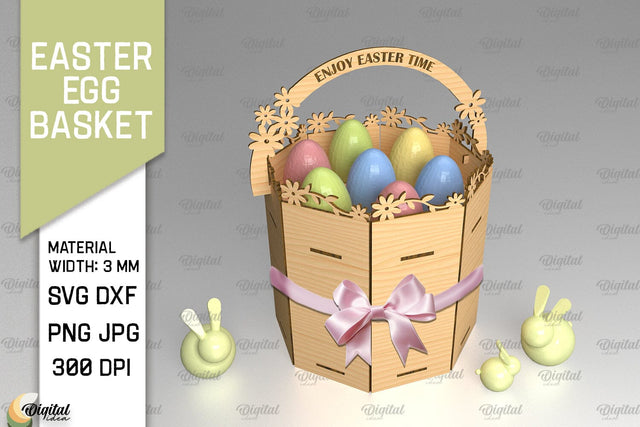 3D Round Easter Egg Basket SVG. 3D Easter Box Laser Cut SVG Evgenyia Guschina 