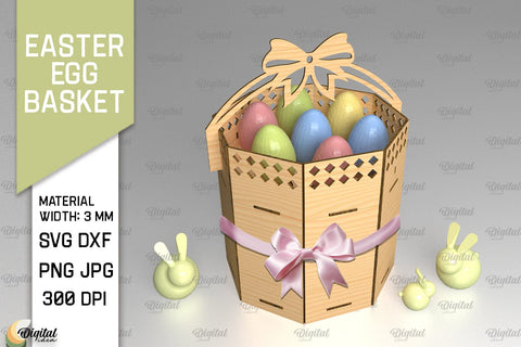 3D Round Easter Egg Basket SVG Bundle. 3D Easter Box Laser Cut SVG Evgenyia Guschina 