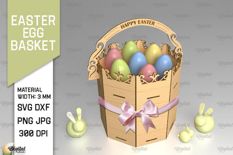 3D Round Easter Egg Basket SVG Bundle. 3D Easter Box Laser Cut SVG Evgenyia Guschina 