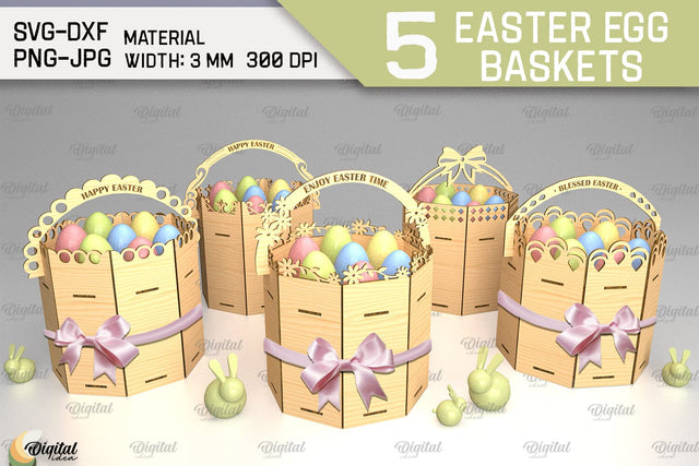 3D Round Easter Egg Basket SVG Bundle. 3D Easter Box Laser Cut SVG Evgenyia Guschina 