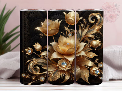3D Royal Gold Flowers 20oz Tumbler Wrap PNG, 3D Flowers Tumbler Png, Straight & Tapered Tumbler Wrap, Instant Digital Download Sublimation Li Zamperini 