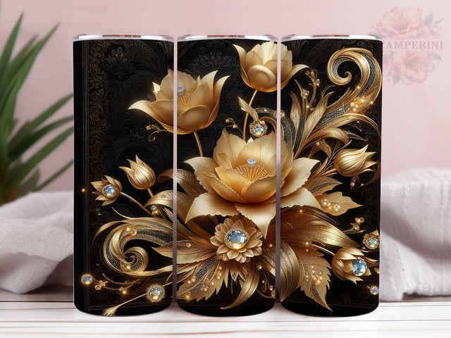 3D Royal Gold Flowers 20oz Tumbler Wrap PNG, 3D Flowers Tumbler Png, Straight & Tapered Tumbler Wrap, Instant Digital Download Sublimation Li Zamperini 