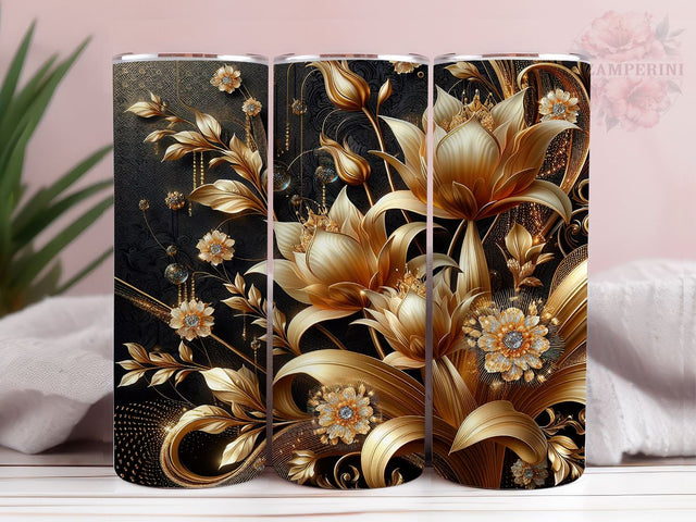 3D Royal Gold Flowers 20oz Tumbler Wrap PNG, 3D Flowers Tumbler Png, Straight & Tapered Tumbler Wrap, Instant Digital Download Sublimation Li Zamperini 
