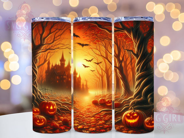3D Rustic Fall Halloween Pumpkin Tumbler, Halloween Pumpkin Wrap, 20oz Tumbler Sublimation, Autumn Trees Design, Spooky Forest Tumbler, Rustic Halloween Wrap, Layered Pumpkin Sublimation Sublimation SvggirlplusArt 
