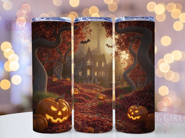 3D Rustic Fall Halloween Pumpkin Tumbler, Halloween Pumpkin Wrap, 20oz Tumbler Sublimation, Autumn Trees Design, Spooky Forest Tumbler, Rustic Halloween Wrap, Layered Pumpkin Sublimation Sublimation SvggirlplusArt 