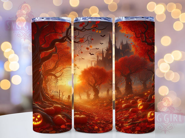 3D Rustic Fall Halloween Pumpkin Tumbler, Halloween Pumpkin Wrap, 20oz Tumbler Sublimation, Autumn Trees Design, Spooky Forest Tumbler, Rustic Halloween Wrap, Layered Pumpkin Sublimation Sublimation SvggirlplusArt 
