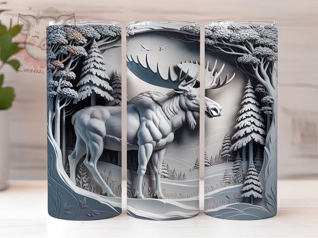 3D Rustic Moose Forest Tumbler, High Resolution Sublimation Design, Wildlife Cup Art, 20oz Outdoor Tumbler, Rustic Moose Mug, Stylish Hunting Cup, Cozy Forest Wrap Sublimation Lara' s Designs 