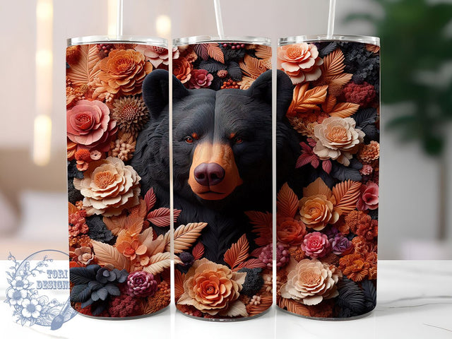 3D Rustic Mountain Bear Tumbler, 3D Wildlife Tumbler, Rustic Bear Wrap, Whimsical Forest Wrap, Mountain Bear Wrap, Sublimation Design, Trendy Gift Idea Sublimation ToriDesigns 