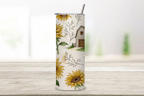 3D Rustic Sunflower Seamless Tumbler Wrap, Farmhouse Style with Greenery Sublimation FloridPrintables 