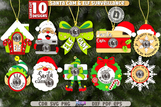 3D Santa Cam Laser Cut Bundle | Elf Surveillance SVG | Christmas Tree Toy | Xmas Ornaments | CNC Files SVG The T Store Design 