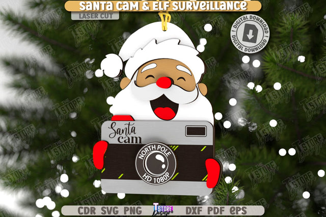 3D Santa Cam Laser Cut | Elf Surveillance SVG | Christmas Tree Toy | Xmas Ornaments | CNC File SVG The T Store Design 