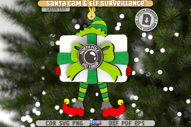 3D Santa Cam Laser Cut | Elf Surveillance SVG | Christmas Tree Toy | Xmas Ornaments | CNC File SVG The T Store Design 