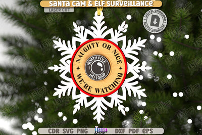 3D Santa Cam Laser Cut | Elf Surveillance SVG | Christmas Tree Toy | Xmas Ornaments | CNC File SVG The T Store Design 