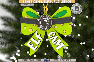 3D Santa Cam Laser Cut | Elf Surveillance SVG | Christmas Tree Toy | Xmas Ornaments | CNC File SVG The T Store Design 