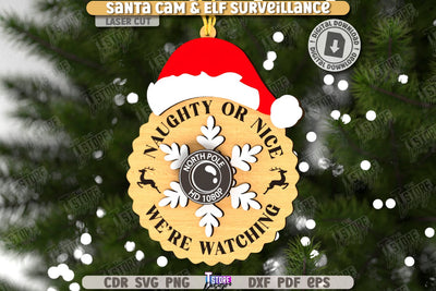 3D Santa Cam Laser Cut | Elf Surveillance SVG | Christmas Tree Toy | Xmas Ornaments | CNC File SVG The T Store Design 