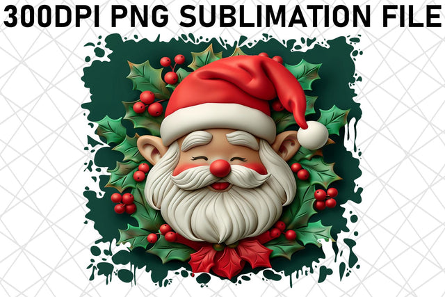3D Santa Christmas Round Design PNG Holiday Sublimation afrosvg 
