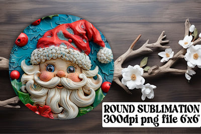 3D Santa Christmas Round Keychain Design PNG Holiday Sublimation afrosvg 