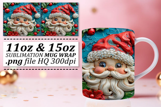 3D Santa Christmas Wrap 11oz 15oz Mug Holiday Design Sublimation afrosvg 