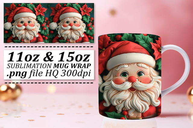 3D Santa Christmas Wrap 11oz 15oz Mug Sublimation Sublimation afrosvg 