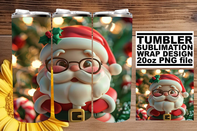 3D Santa Christmas Wrap | 20oz Tumbler Holiday Design Sublimation afrosvg 