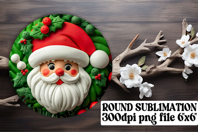 3D Santa Claus Christmas Keychain Round Design PNG Sublimation afrosvg 