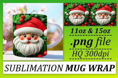 3D Santa Claus Christmas Wrap 11oz 15oz Mug Sublimation Sublimation afrosvg 