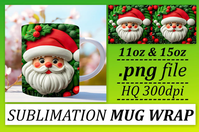 3D Santa Claus Christmas Wrap 11oz 15oz Mug Sublimation Sublimation afrosvg 