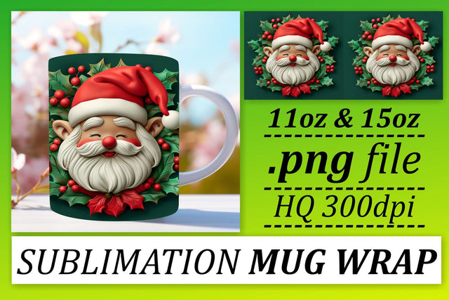 3D Santa Claus Mug Wrap 11oz 15oz Christmas Design Sublimation afrosvg 