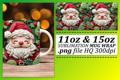 3D Santa Claus Mug Wrap 11oz 15oz Christmas Sublimation Sublimation afrosvg 