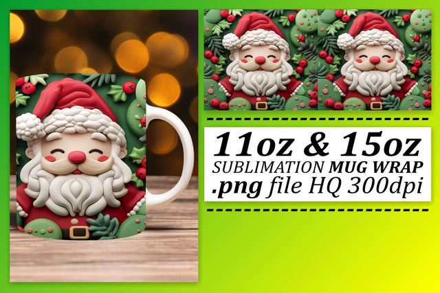 3D Santa Claus Mug Wrap 11oz 15oz Christmas Sublimation Sublimation afrosvg 