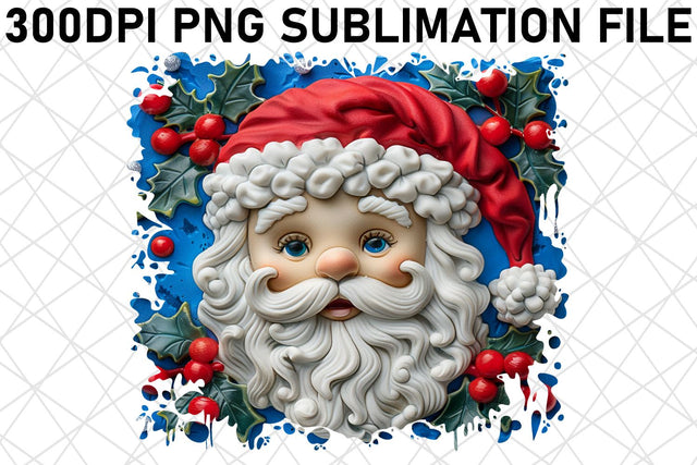 3D Santa Claus Round Design PNG Holiday Sublimation afrosvg 