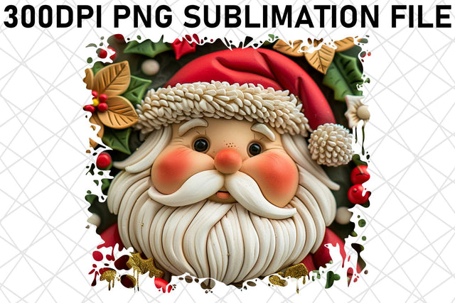3D Santa Claus Round Design PNG Winter Sublimation afrosvg 