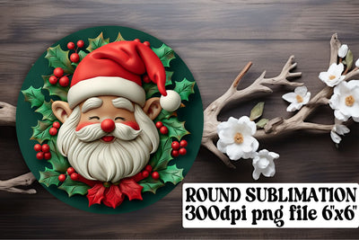 3D Santa Claus Round Keychain Design PNG Christmas Sublimation afrosvg 