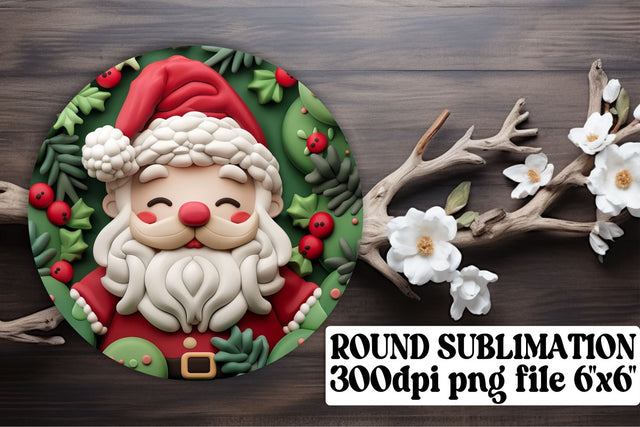3D Santa Claus Round Keychain Design PNG Christmas Sublimation afrosvg 