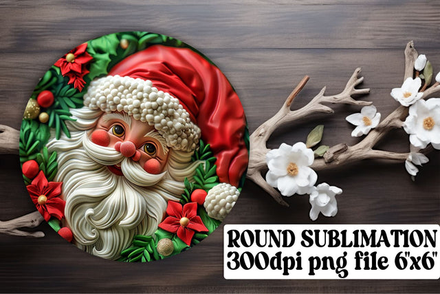 3D Santa Claus Round Keychain Design PNG Festive Holiday Sublimation afrosvg 